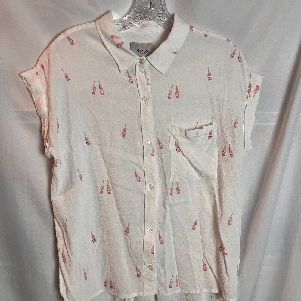 Women's white/pink short slvs button front blouse by Rails, Size M